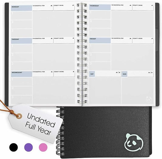 Panda Planner 2026 Undated Weekly Planner – Spiral Bound 5.75" x 8.25" with 52 Weeks, Habit Tracker & Weekly To-Do Lists – Productivity Planner & Academic Organizer for Home, Office & School (Black)