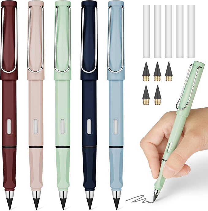 Ainiv Inkless Reusable Pencil with Eraser & 5 Replaceable Nibs - Endless Writing for Home, Office & School