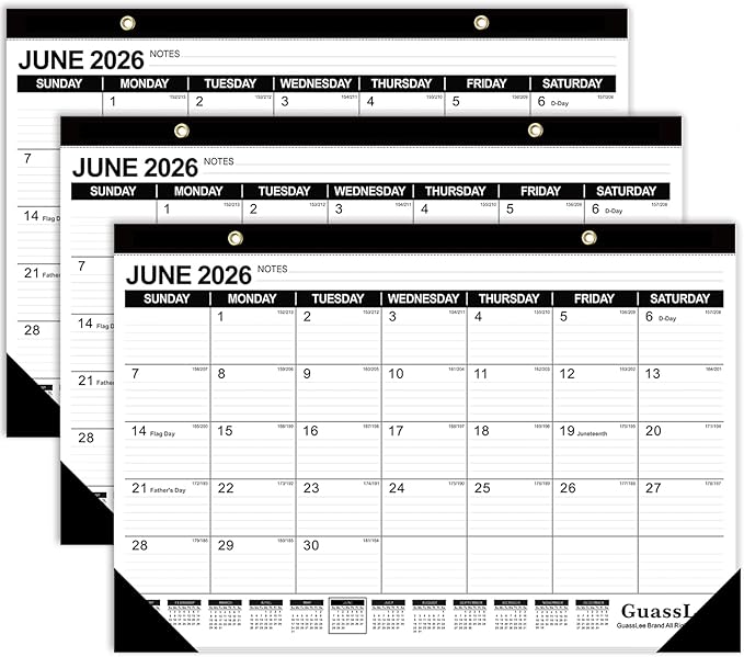GuassLee 3 Pack Desk Calendar 2026-2027 - 19 Months Academic Calendar 17" × 11.5" Desktop Calendar from Jun. 2026 to Dec. 2027 with Julian Date for Home School Office Desk Top Organizing