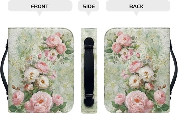 Pink Flower Print Bible Carrying Case for Girls Book Protector for Book Lovers Bible Study Supplies Accessories Christian Gifts for Women Large Quilted Bible Case with Handle-M