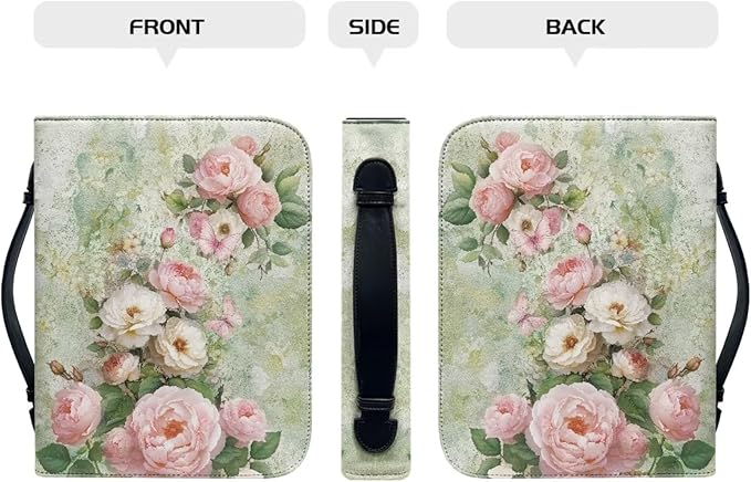 Pink Flower Print Bible Carrying Case for Girls Book Protector for Book Lovers Bible Study Supplies Accessories Christian Gifts for Women Large Quilted Bibles Case with Handle-XL