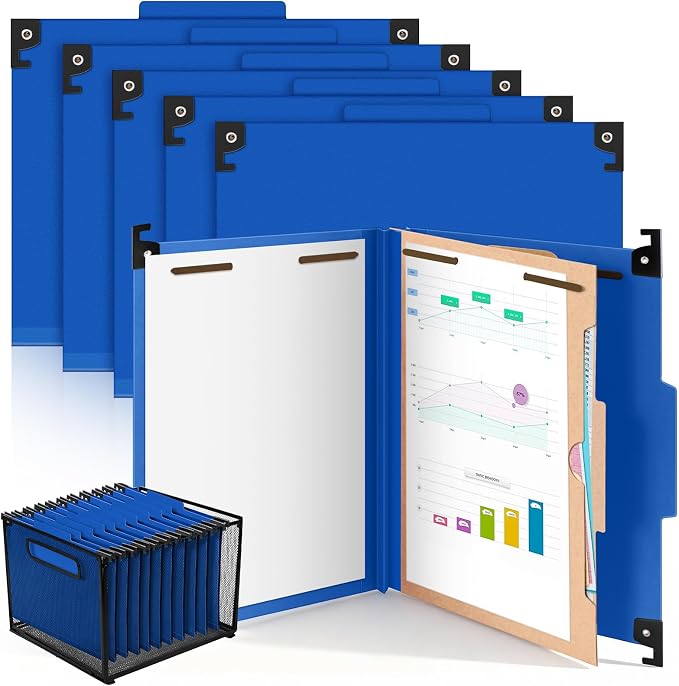 Henoyso 10 Pack Hanging Classification Folders, 1 Pocket Divider, Letter Size, 4 Fasteners, 2" Expansion, 1/3 Tab Cut, Recycled Pressboard Manila File Folder Bulk Organizers for School Office Medical