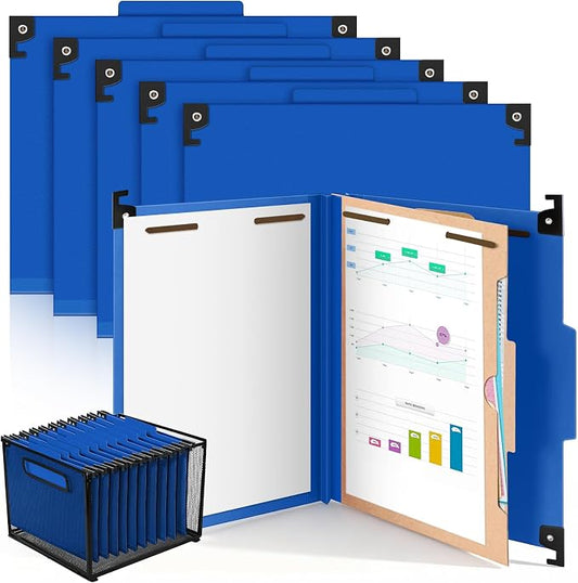Henoyso 10 Pack Hanging Classification Folders, 1 Pocket Divider, Letter Size, 4 Fasteners, 2" Expansion, 1/3 Tab Cut, Recycled Pressboard Manila File Folder Bulk Organizers for School Office Medical