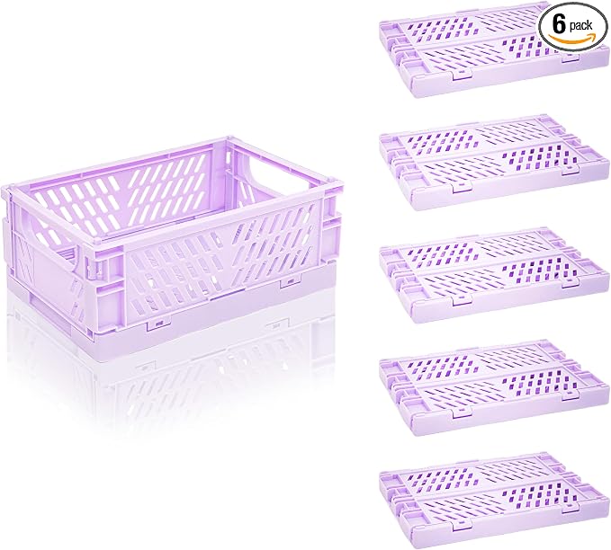 6 Pack Mini Foldable Small Plastic Baskets for Organizing and Storage，Collapsible Storage Crates,Mini Bins for Home Kitchen Bedroom Bathroom Office (Purple, Small 6x4x2.2)
