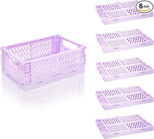 6 Pack Mini Foldable Small Plastic Baskets for Organizing and Storage，Collapsible Storage Crates,Mini Bins for Home Kitchen Bedroom Bathroom Office (Purple, Small 6x4x2.2)