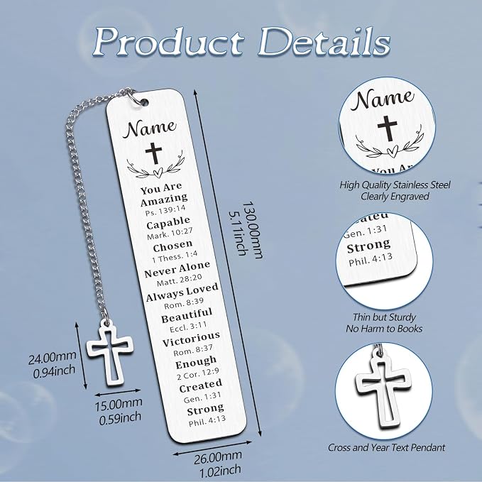 Personalized Bible Bookmarks - Custom Name/Text, Inspirational Christian Easter Gifts for Women & Men, Class of 2026 Graduation Gifts, Book Lovers Easter Basket Stuffers, Religious Bookmarks for Women