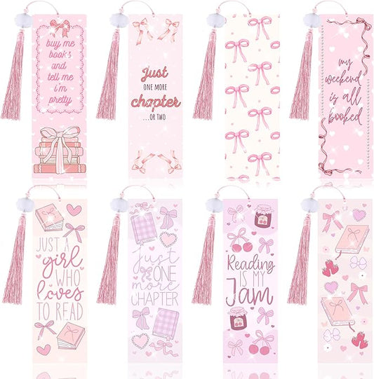8 Pieces Christian Bible Verse Diamond Art Bookmarks 5d Christian Beaded Bookmark Acrylic Tassel Bookmark for DIY Making Beginners Adults Arts Craft Supplies (Pink Bow-1)