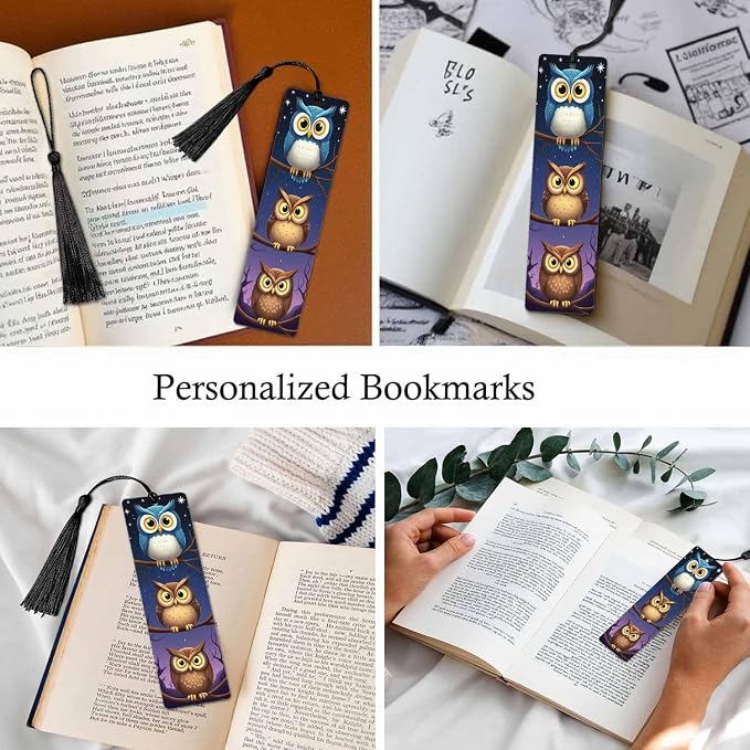 Funny Owl 5 Pcs Bookmarks Cute Owls Standing Tree Branch Wooden Bookmarks with Tassel for Students Reader Teachers Book Lovers