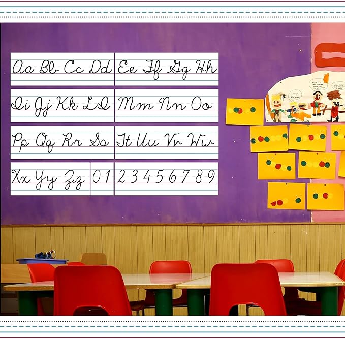 Set of 9 Cursive Writing Bulletin Board Cursive Alphabet Wall Strip for Teacher Supplies, Classroom Teaching Tool, Homeschooling, Kids Education(Simple)