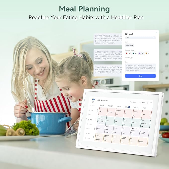 10.1 Inch WiFi Digital Calendar, Smart Touchscreen Interactive Display for Family Schedules Chore Chart, Meal Planner, To Do List, Smart Sync Switchable Digital Photo Frame Desk-Standing