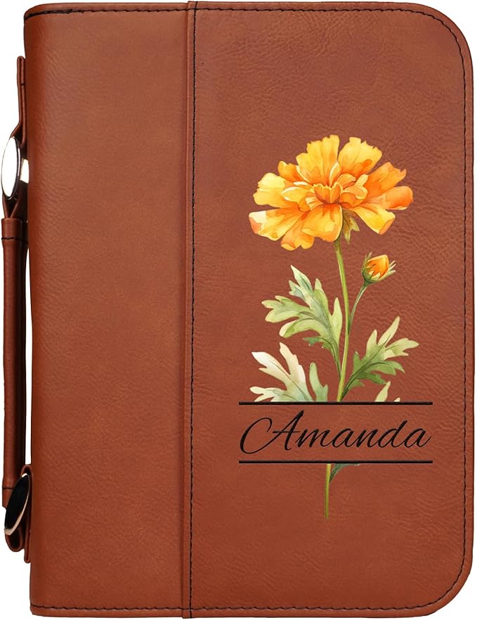 Daphne's Curations Personalized Vegan Leather Zippered Bible Cover – Custom Engraved Scripture Journal Case with Handle, Pen Holder & Pocket – Fits Large & Medium Bibles