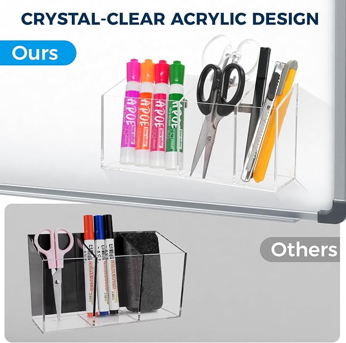 Strong Magnetic Pen Holder for Refrigerator, Whiteboard Dry Erase Marker Holder for Fridge, Magnet Acrylic Pen Holder with 3 Compartments, Magnetic Cup for School, Classroom, Locker Organizer