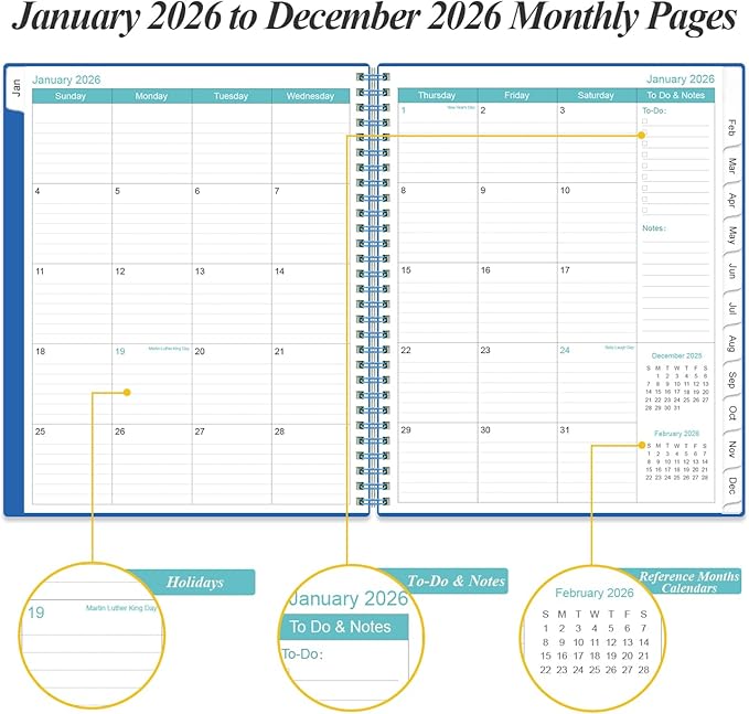 2026 Planner - 8.5" x 11" Planner 2026 from January 2026 to December 2026, Large Weekly Monthly Planner 2026 with 12 Monthly Tabs, Inner Pocket, Blue