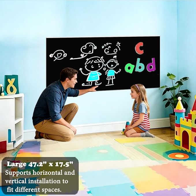 Magnetic Wall Sticker Chalkboard Contact Paper 47.2" x 17.5" Self Adhesive Magnet Chalk Board Wallpaper Peel and Stick Wall Decal for Home Playroom Classroom Alternative Blackboard Paint