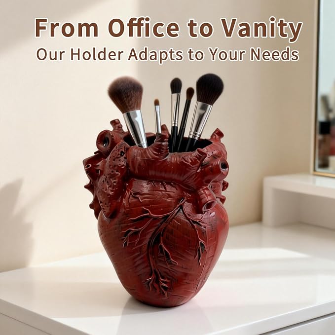 Anatomical Heart Pencil Holder, Resin Organ-Shaped Pen Cup Desk Organizer Decor, Makeup Brush Holder, Compact Desk Accessories Gift, Pen Holder for School, Office(RED)