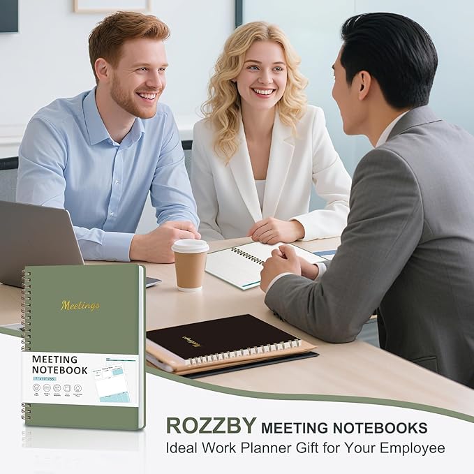 Meeting Notebook for Work Organization, Work Planner Notebook with Action Items, Project Agenda Planner for Note Taking, 160 Pages (6.9" X 9.9"), Perfect Office School Business Supplies for Women & Men(Green)