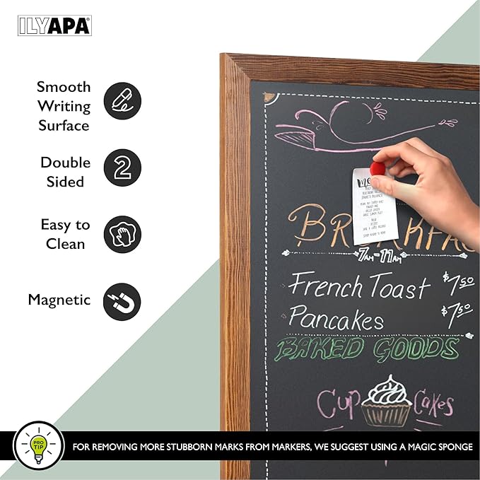 Ilyapa Large Chalk Board Sign - Free Standing Magnetic Sidewalk Easel - Outdoor Menu for Restaurant, Food Truck, Party, or Wedding - 42x18 Inch - Brown