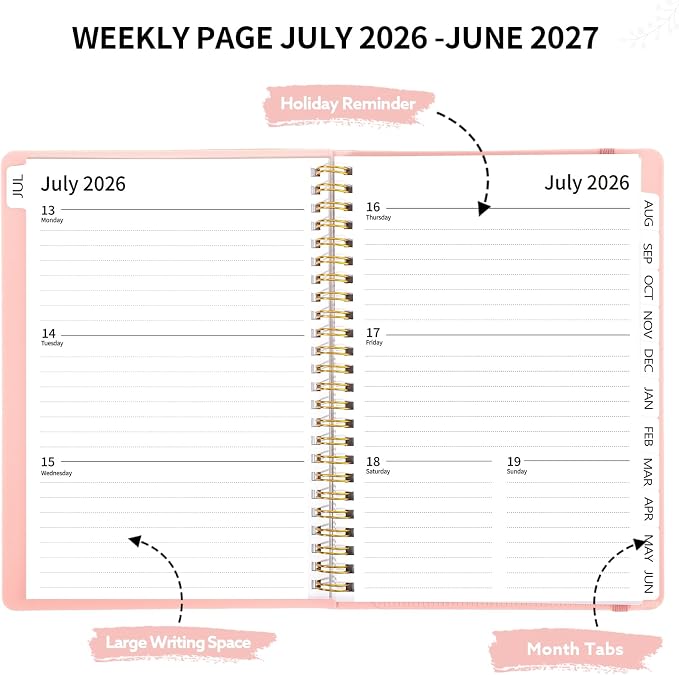 2026-2027 Planner, Weekly and Monthly Planner, July 2026-June 2027, Calendar Planner A4 (8.5" x 11") with Tabs, Inner Pocket for Nurse Appreciation Gift Home School Office Supplies, Pink