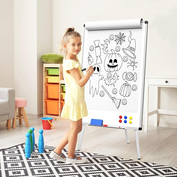 Magnetic Whiteboard Easel Stand, Dry Erase 36 x 24 White Board with Height Adjustable Tripod Stand, 3' x 2' Flipchart Easel Stand Presentation Board, 6 Magnets, 1 Eraser, 2 Pens