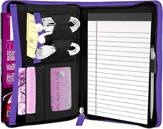 Junior Padfolio Portfolio with 5 x 8 Writing Pad, A5 Business Portfolio Binder Folder Organizer Multi-Function Combination Case for Men Women, Purple