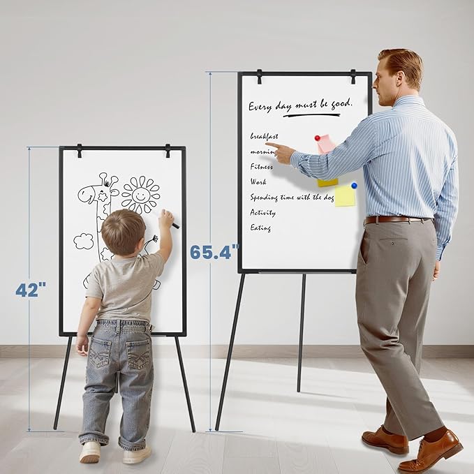 DUMOS Whiteboard Easel 40 x 28 Inches, Magnetic White Board Dry Erase, Porbable Boards Height Adjustable, Dry Erase Board with Stand for School, Office and Home, Silver Aluminium Frame, Black