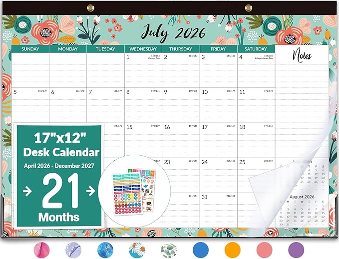 Forvencer Desk Calendar 2026-2027, 21 Months Calendar Runs from April 2026 to December 2027, 17" x 12" Large 2026 Wall Calendar Monthly Planner with Plastic Cover for Home School Office