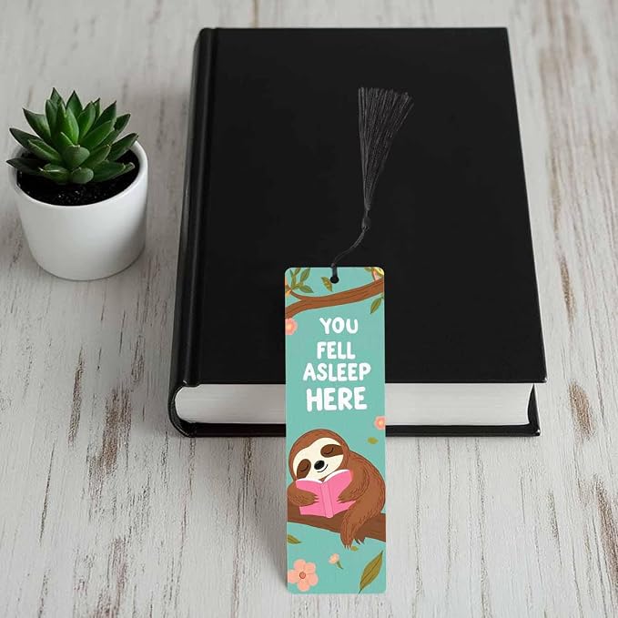 Funny Sloth Bookmarks 5 Pcs with Tassels Tree Branch Green Leaves Wooden Bookmarks for Reading Women Students Teacher Reader