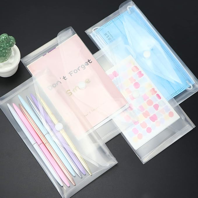 Plastic Envelopes 10 Pack Clear Document Folders，Plastic Envelopes with Snap Closure, Poly Folder File Folder for School Home Work Office Organization (4.13x7.87inch)