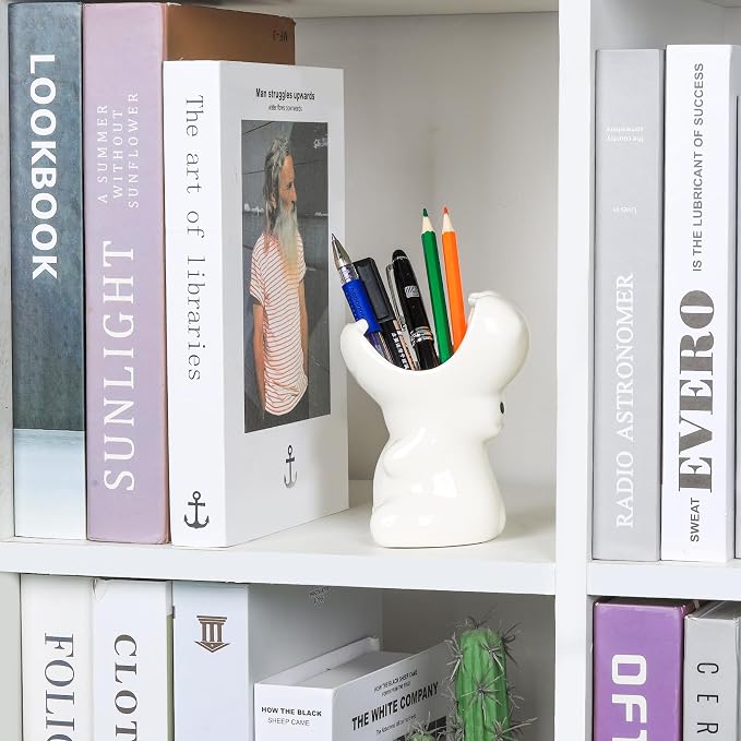 ComSaf Cute Hippo Shaped Pen Pencil Holder, White Ceramic Succulent Planter Pots for Home Office Decoration Desk Organization, Set of 1