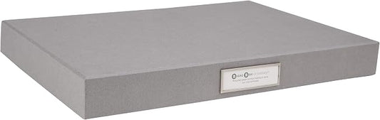 Bigso Sven Fiberboard Classic Hinged Document Box - File Organizer for Important Paperwork - Document Storage Box with Hinged Lid & Metal Label Window - 1.8 in x 13.2 in x 9.3 in - Grey