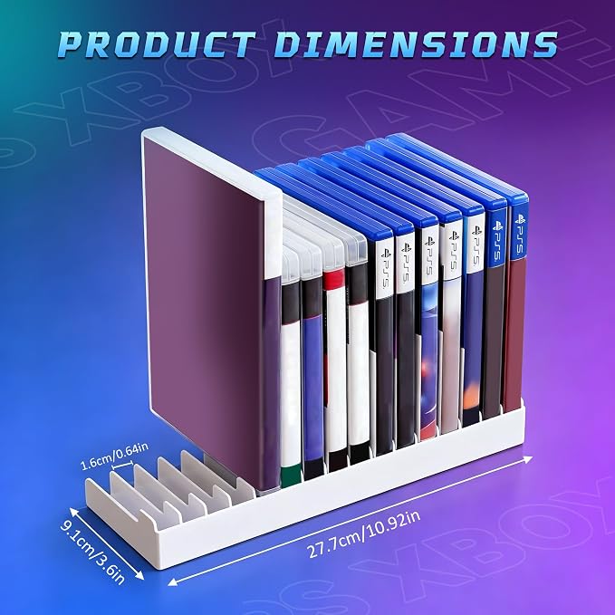 6 Pack Video Game Storage Holder for PS5/PS4/PS3/PS2/Xbox One/Xbox 360/Xbox Series X/S/Wii/Switch/Switch 2 Game Cases, 16-Disc Capacity DVD & Blu-Ray Organizer Stand for Desk (White)