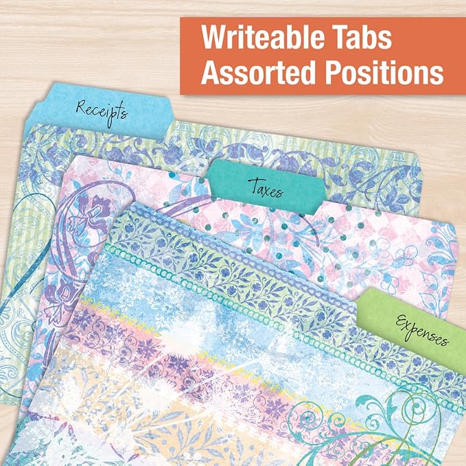 Current Floral Fun File Folders Value Pack - Bulk Set of 24, 6 Pretty Decorative Designs, 1/3 Cut Tabs, Heavy-Duty Paper Stock, Office Supplies for Home & Work, 9-½” x 11-¾” Letter Size