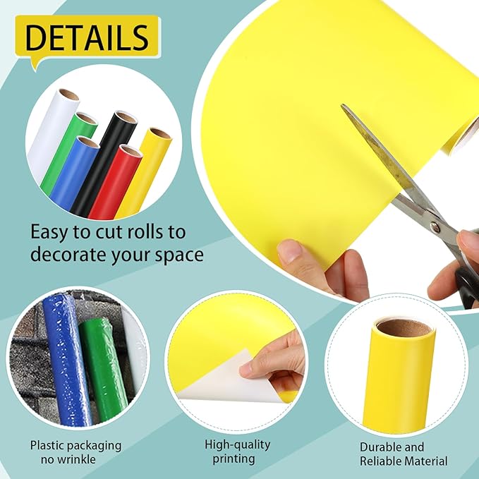 Skyygemm 6 Rolls Bulletin Board Paper Fade Resistant Colored Bulletin Board Paper Roll Bulk for Art Decor Drawing Craft Painting(4 x 12 ft,Rainbow)