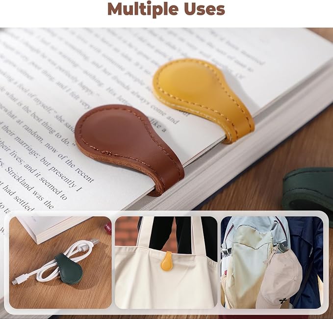 Personalized Magnetic Leather Bookmark, 26 Letters Custom Leather Bookmarks, Handmade, Leather Magnetic Bookmark for Book Lovers Readers Women Kid(Brown，O）