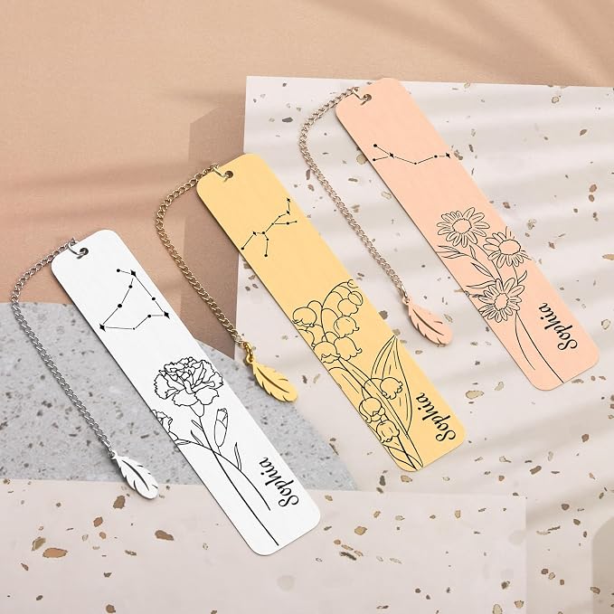 Personalized Bookmarks for Women Book Lover Birth Flower Birthday Customized Gifts for Reading Her Daughter Friends (Stainless Steel #4)
