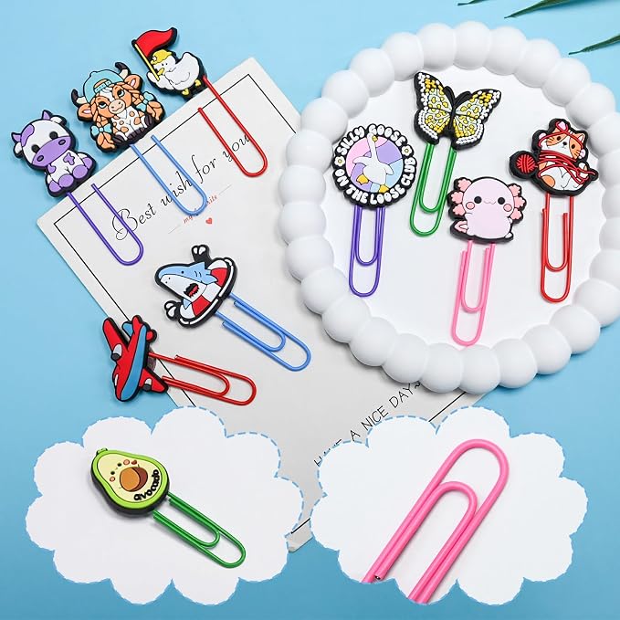 Cute Paper Clips, 80Pcs Random Paper Clips Bulk Colorful Fancy Metal Paperclips Funny Desk Decoration Bookmarks Clamp Cool Book Binder Clip Planner Clip for Paperwork Office Supplies Book Club Gifts