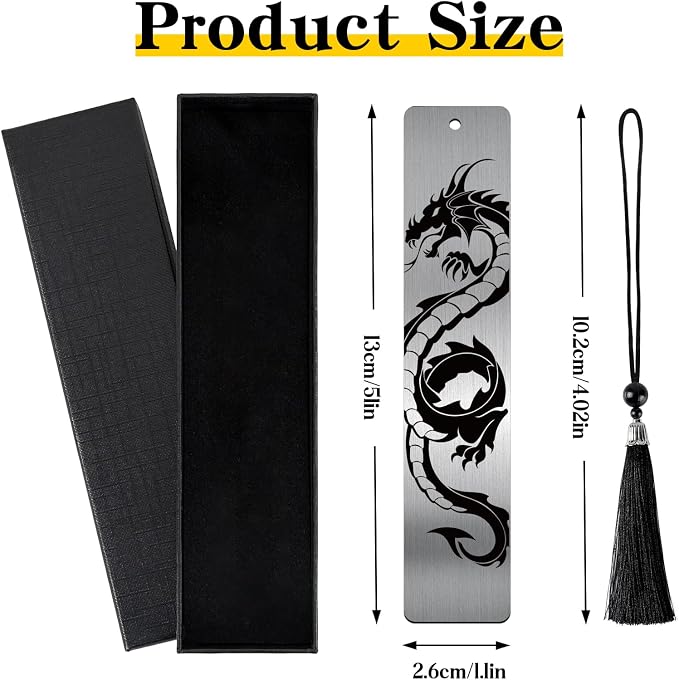 Fantasy Dragon Bookmark Gifts - Cool Metal Book Mark Reading Men Boys Unique Page Makers with Tassel for Students Teens Kids Novel Lovers Fans Bookish Graduation Birthday Back to School