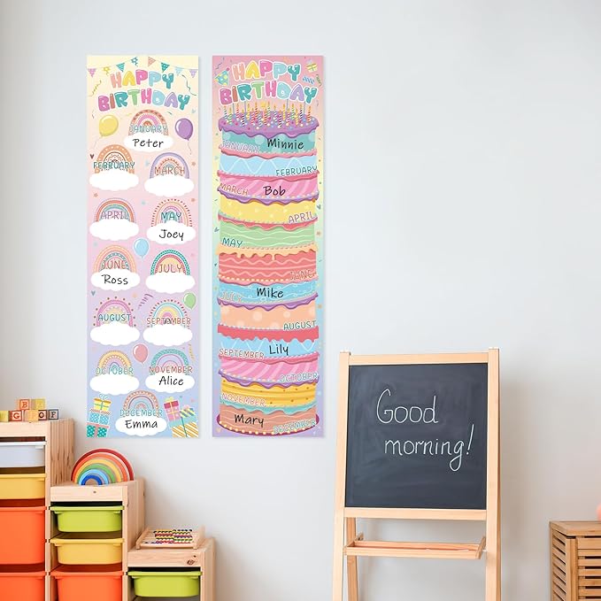 Lonfliness Happy Birthday Poster Chart Pastel Birthday Bulletin Board Decoration Macaron Birthdays Classroom Wall Door Decor for Calendar Bulletin Board Nursery Kindergarten Back to School Supplies
