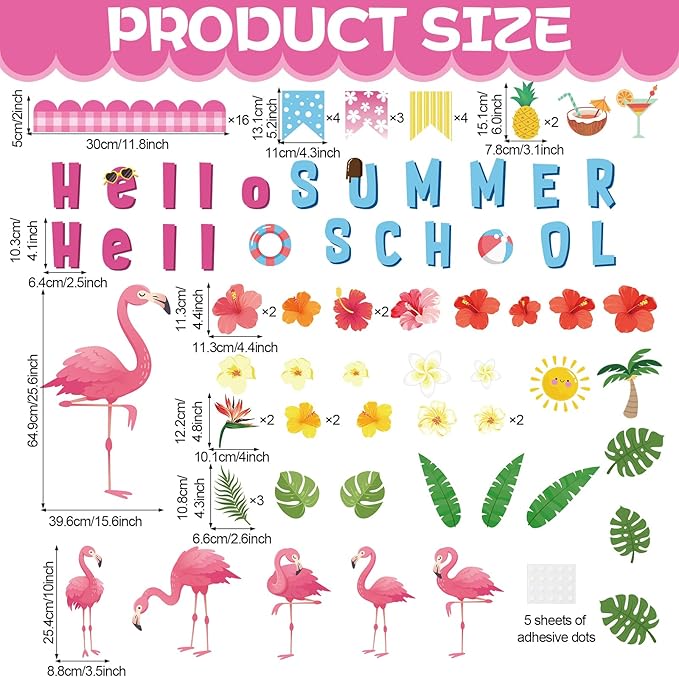 Summer Flamingo Bulletin Board Tropical Hawaiian Classroom Bulletin Board Decorations Pink Flamingo Palm Leaf Cutouts for Hello Summer Hawaiian Back to School Library Window Chalkboard Wall Decor