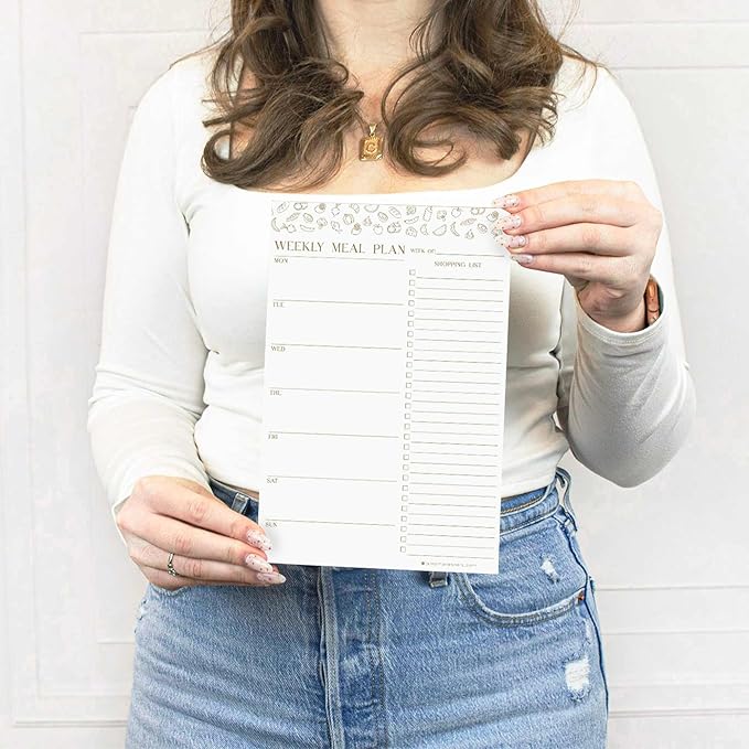 bloom daily planners Weekly Meal Planning Pad - Magnetic Hanging Refrigerator Menu Planner with Tear-Off Sheets & Perforated Grocery Shopping Lists - 6” x 9” - Modern Gold