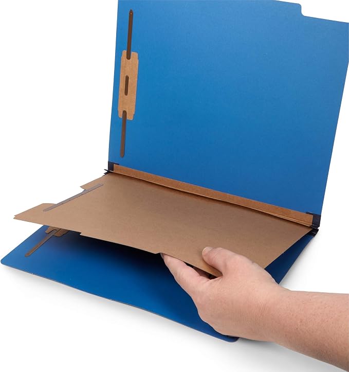 10 Dark Blue Classification Folders - 1 Divider - 2 Inch Expansions - Durable 2 Prongs Designed to Organize Standard Medical Files, Office Reports - Letter Size, Dark Blue, 10 Pack