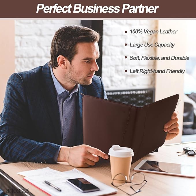 5 Pack Business Padfolio Portfolio Binder, Faux Leather Folio Folder, Resume Legal Document Organizer with Letter Size Writing Notepads (New Brown 5 Pack)