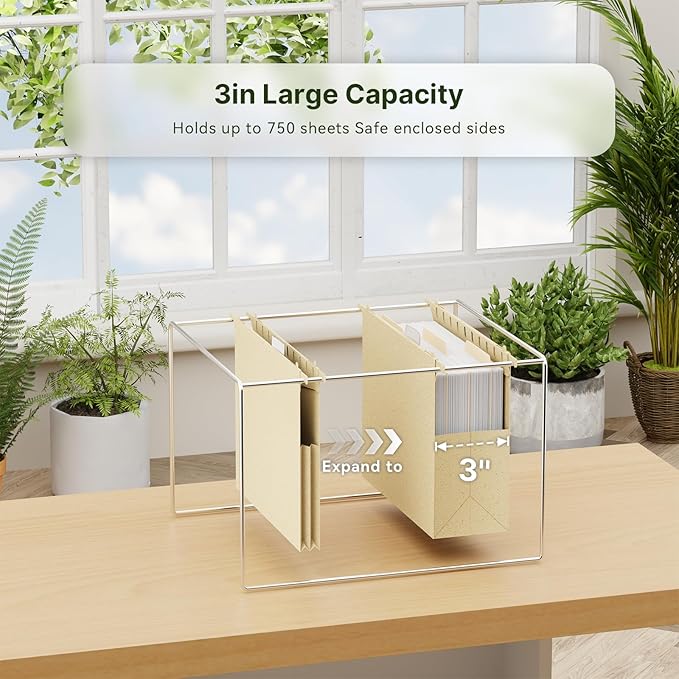 XINGIA Extra Capacity Hanging File Folders Letter Size,3 Inch Expansion Plastic File Cabinets Folders with Tabs,6 Pack Heavy Duty Expanding Hang Folder,Wheat Straw File Organizer Folders for Documents