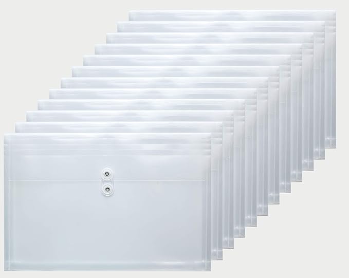 FANWU Plastic Legal Size Expandable Envelopes with String Tie Closure, 1-1/4" Expansion, Side Load, Clear File Folders Poly Project Paper Documents Organizer for Office School Home 12 Pack