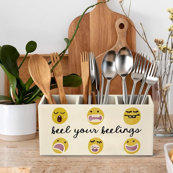 Mental Health Pen Pencil Holder, Emotions Feelings Classroom Wood Desk Organizer and Accessories, Keep You Feelings Pen Holder Desk Organizer for Therapy Counselor Office Classroom Tabletop