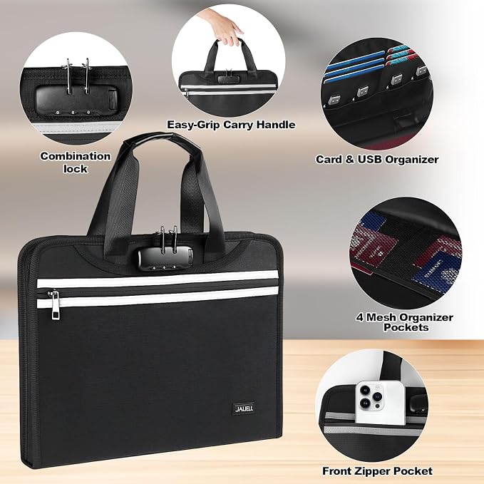 Accordion File Organizer with Lock, Fireproof Expanding File Folders with 13 Pockets Important Document Organizer with Handle & Labels, Portable Document Folder for Letter A4 Files and More