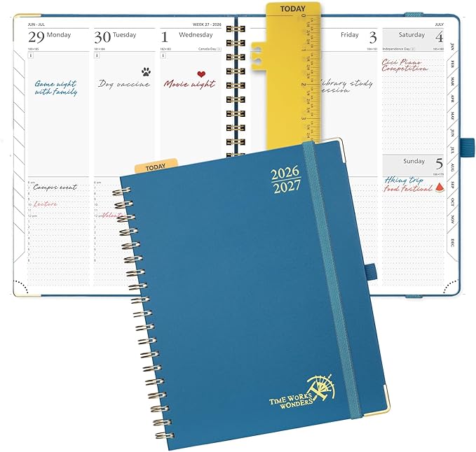 POPRUN 2026-2027 Academic Year Weekly and Monthly Planner Calendar,Jul 2026 - Jun 2027，10" x 8"， Daily Agenda Book & Appointment Book with Hourly Schedule, Tabs, Hardcover, School and Office Supplies - Night Sky Blue