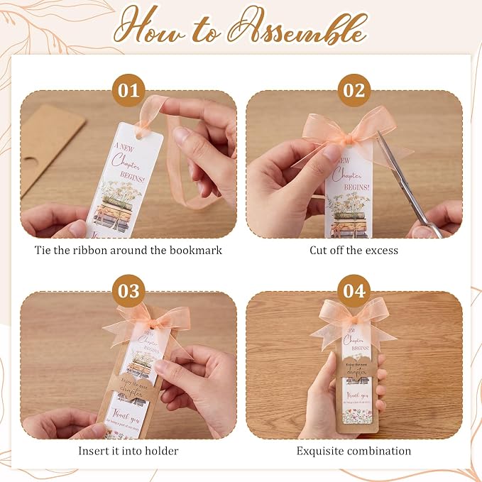 Resurhang 20 Sets A New Chapter Begins Acrylic Bookmark with Kraft Bookmark Sleeves and Ribbon DIY Bookmarks Cards Set Next Chapter Party Decor for Baby Shower Bridal Shower Wedding Book Party Favors