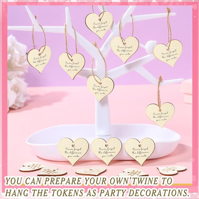 48 Pcs Employee Appreciation Tokens Gifts Bulk Never Forget the Difference You Make Wooden Bookmarks Thank You Tokens Keepsake Craft for Staff Teacher Xmas Party Favors(Heart)
