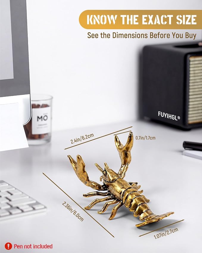 FUYIHGL® 4PCS Weightlifting Lobster Pen Holder - Brass Pencil Holders - Funny Animal Desk Organizer - Creative Desktop Decoration - Stationery Storage Rack for Office Home